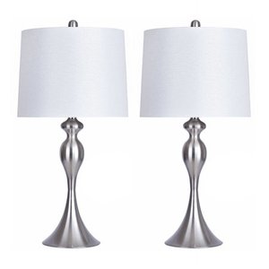 lot 2895 image: Grandview Gallery 27 Curvy Modern Metal Table Lamp Set with Tapered Drum Shades (Set of 2) Retail $99.99