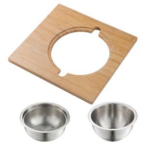 lot 2897 image: KRAUS Workstation Kitchen Accessory Set - Serving Board, Bowl,Colander Retail $99.95