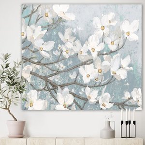 lot 2909 image: Designart Blue on Grey Blossoms  Traditional Canvas Artwork Retail $98.99