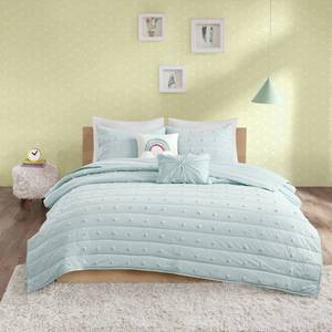 lot 2914 image: Twin Kelsey Cotton Jacquard Pom Pom Coverlet Set Aqua