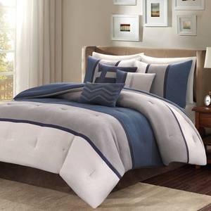 lot 2920 image: Blue Overland Microsuede Comforter Set Queen 7pc Homa