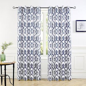 lot 2953 image: DriftAway Evelyn Thermal Room Darkening Grommet Window Curtains, Ikat fleurFloral Pattern, 2 of 52x84, Navy blue