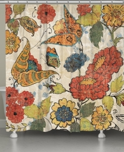lot 2960 image: Laural Home Heirloom Floral Shower Curtain Bedding