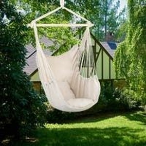 lot 2978 image: Distinctive Cotton Canvas Hanging Rope Chair with Pillows Beige