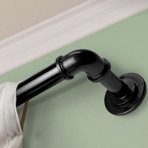 lot 2979 image: InStyleDesign Modern Industrial Steel Pipe 1-inch Dia. Adj Curtain Rod