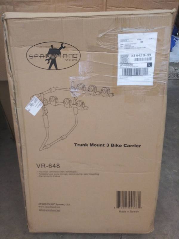 Stoneman Sports VR-648 Sparehand Trunk Mounted 3-Bike Car Rack for All Frame Types Grey Finish