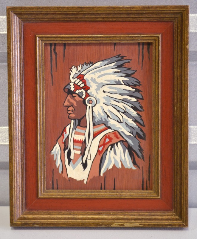lot 2027 image: Original Painting - Native American Indian Chief in Full Head Dress
