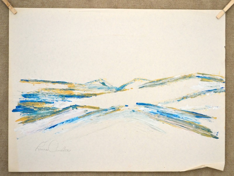 lot 2029 image: Acrylic painting depicting abstract mountains