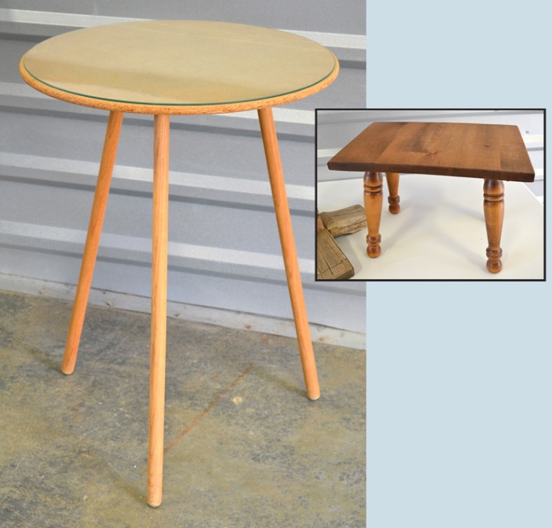 lot 2077 image: Wooden Table with Glass Top and Foot Stool
