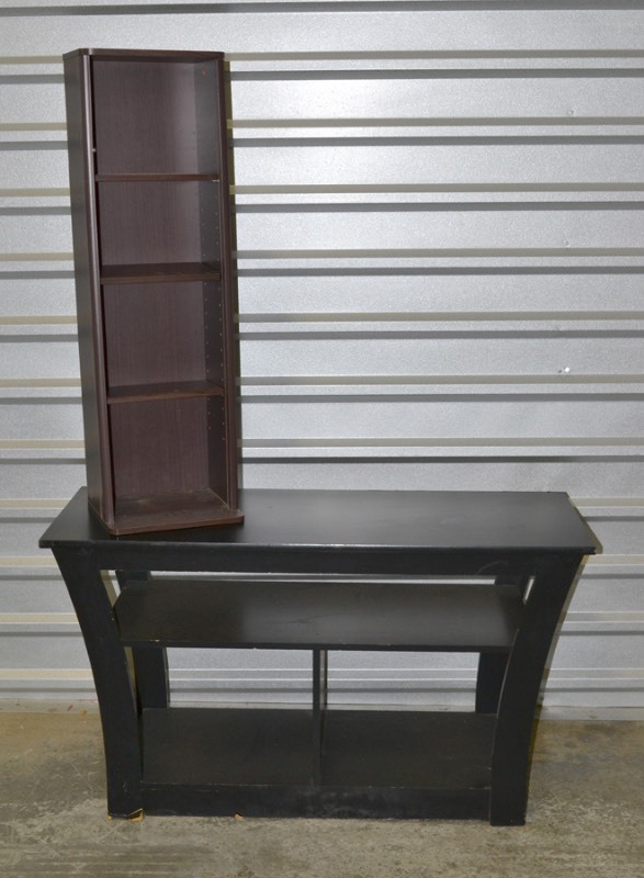 lot 2080 image: Black Wood Entertainment Center and Shelf