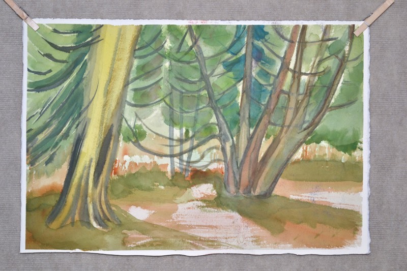 lot 5003 image: Watercolor depicting trees
