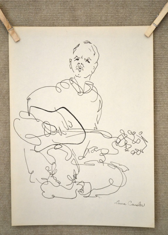 lot 5024 image: Ink drawing depicting a man playing guitar