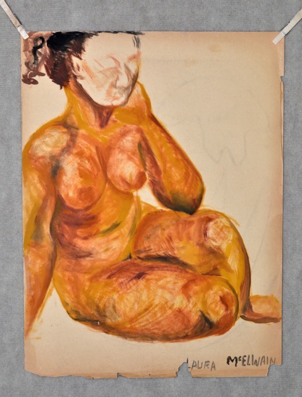 lot 5100 image: Conte Crayon drawing of a nude female figure