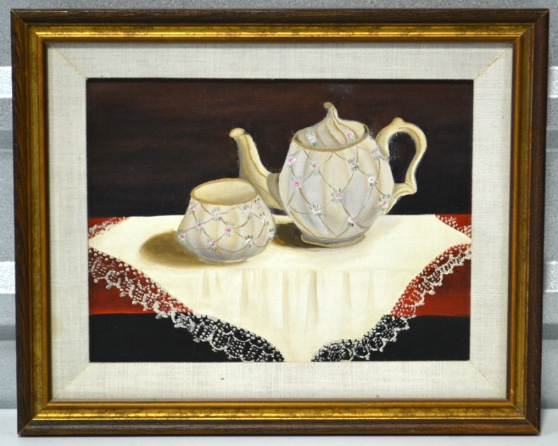 lot 5118 image: Original Painting - Teapot and cup on Table
