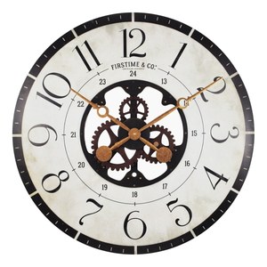 lot 22030 image: 27in Carlisle Gears Wall Clock Neutral WhiteBlack - FirsTime & Co.
