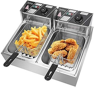 lot 22115 image: ZOKOP Deep Fryer 12.7QT12L Stainless Steel Double Cylinder Electric Fryer with Baskets Filters