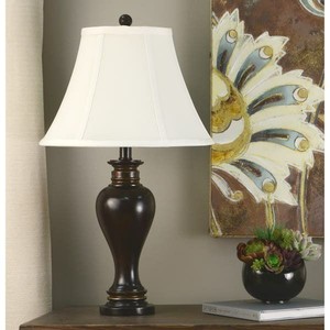 lot 22123 image: Copper Grove Hersey 25-inch Walnut Ridge Table Lamp