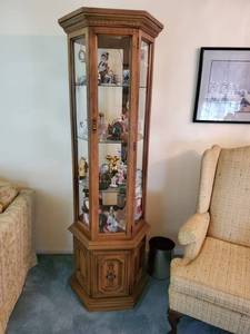 lot 3914 image: Hexagon Lighted Curio Cabinet -Contents Not Included
