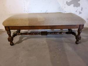 lot 3925 image: Wooden Bench Will Top Fabric Pillow Top