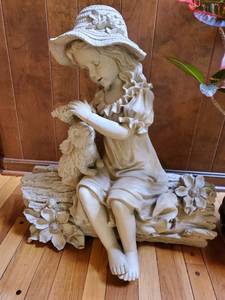 lot 3930 image: 2 Piece Plastic Molding of Girl With Rabbit on a Log