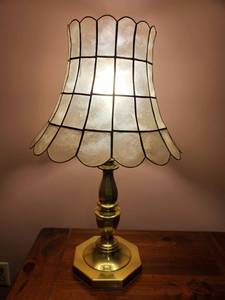 lot 9001 image: Metal Base Lamp with Stain Glass Lamp Shade Tested and Working