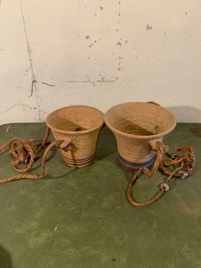 lot 9239 image: Pair of Pottery Hanging Planters