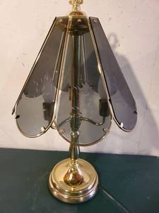 lot 3949 image: Tinted Glass Lamp with Brass Base. .Tested and Working
