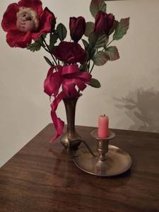 lot 8443 image: Brass Candelabra With Matching Vase