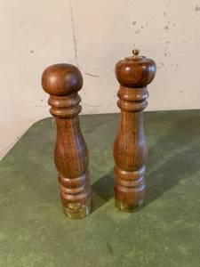 lot 9263 image: Handmade Wooden Viking Salt and Pepper Shakers Location Basement Counter