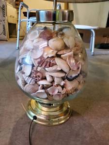 lot 9347 image: Glass Base Lamp with Seashells Inside. Tested and Working