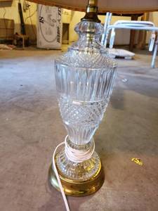 lot 9348 image: Etched Glass and Brass Base Lamp. Tested and Working