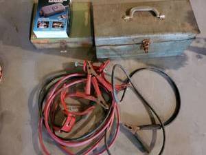 lot 12014 image: Mixed Lot of Handy Tools with Toolbox and Jumper Cables