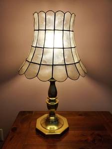 lot 10012 image: Stainglass Laml with Brass Frame. Tested and Working