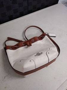 lot 1385 image: coach purse brown and white