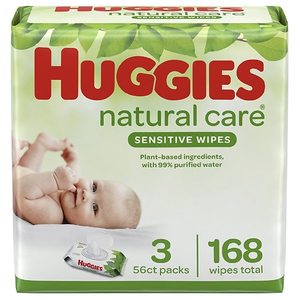 lot 1398 image: Huggies Natural Care Sensitive Baby Wipes, Unscented, 3 Flip-Top Packs (168 Wipes Total)
