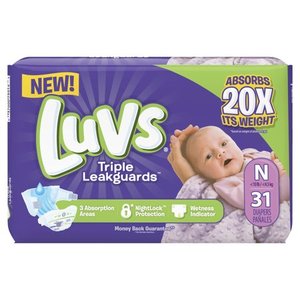 lot 1400 image: Luvs Triple Leakguards Extra Absorbent Diapers, Size N, 31 Ct