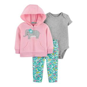 lot 1460 image: Carters Baby Girls 3-Pc. Cotton Elephant Hoodie, Bodysuit & Floral-Print Pants Set