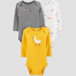 lot 1461 image: Baby Girls 3pk Long Sleeve Llama Bodysuits - Just One You made by carters Yellow Newborn
