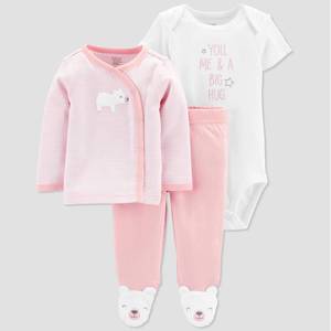 lot 1462 image: Baby Girls 3pc Top and Bottom Set - Just One You made by carters PinkWhite Newborn
