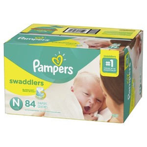 lot 1571 image: Pampers Swaddlers Soft and Absorbent Diapers, Size N, 84 Ct