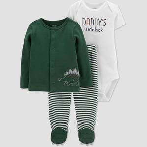 lot 1576 image: Baby Boys 3pc Dino Daddys Sidekick Top & Bottom Set - Just One You made by carters Newborn Green
