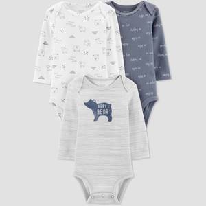lot 1577 image: Baby Boys 3pk Long Sleeve Bear Bodysuits - Just One You made by carters Gray Newborn
