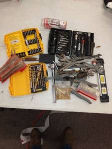 lot 2884 image: Dewalt drill bits, misc wrenches , etc