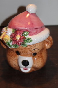 lot 9694 image: Christmas Bear Head Cookie Jar