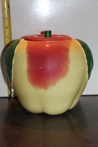 lot 9821 image: Antique YellowRed Apple Cookie Jar