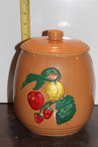 lot 9859 image: Brown Crock Fruit Cookie Jar