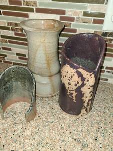 lot 1013 image: Pottery 2 vases .and 1 candle wind block