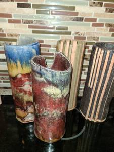 lot 1014 image: Pottery. 4 pcs. Vases. Hand Made by Judy Dove....local Wichita Artist