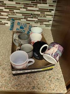 lot 1035 image: Coffee Mugs. Various Mugs 8 pcs. with 3 coasters