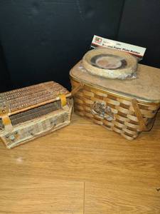 lot 1063 image: 2 Wicker Picnic Baskets. With 4 Bamboo Paper Plate Holders